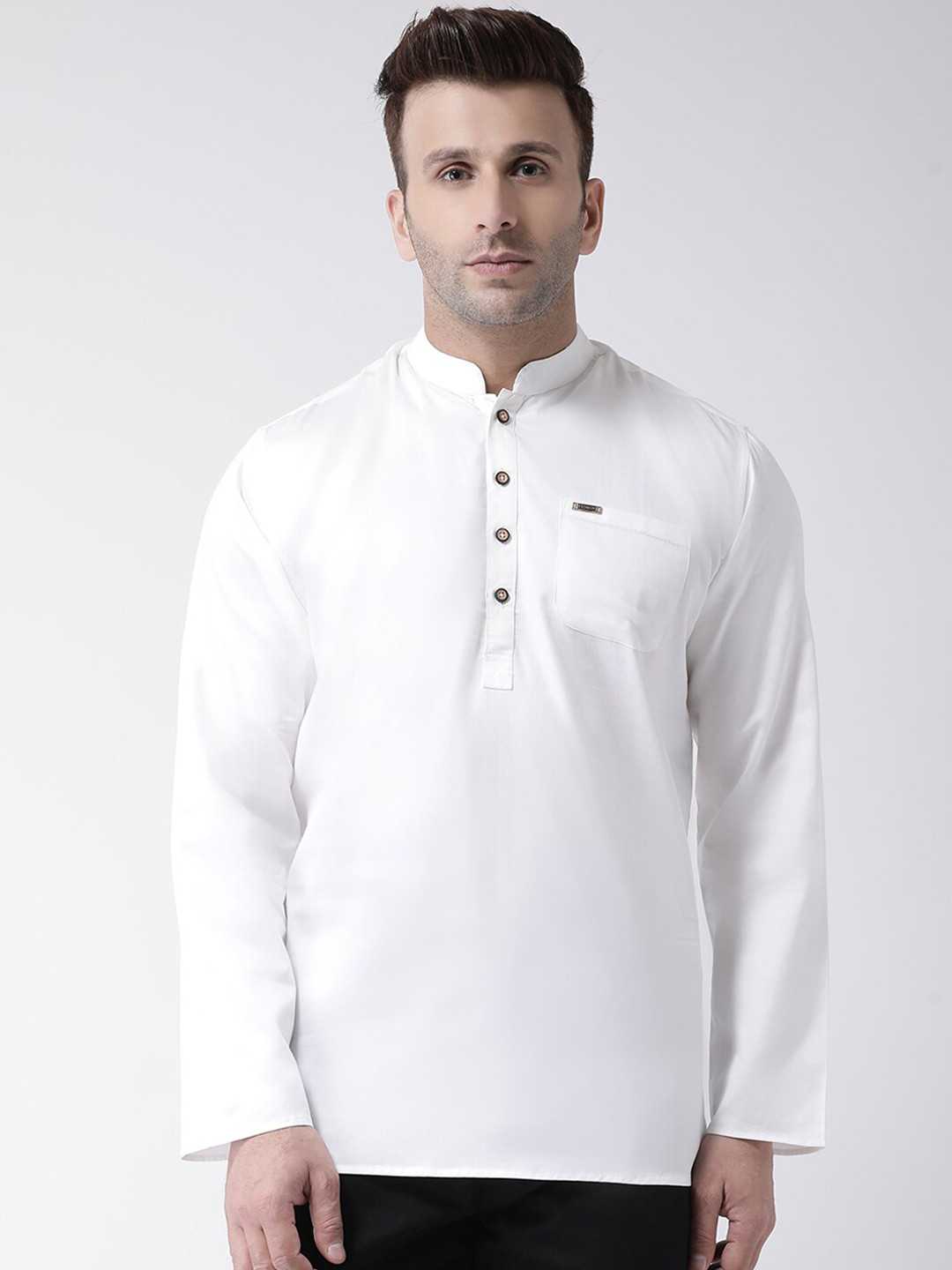 

Hangup Men White Solid Straight Kurta