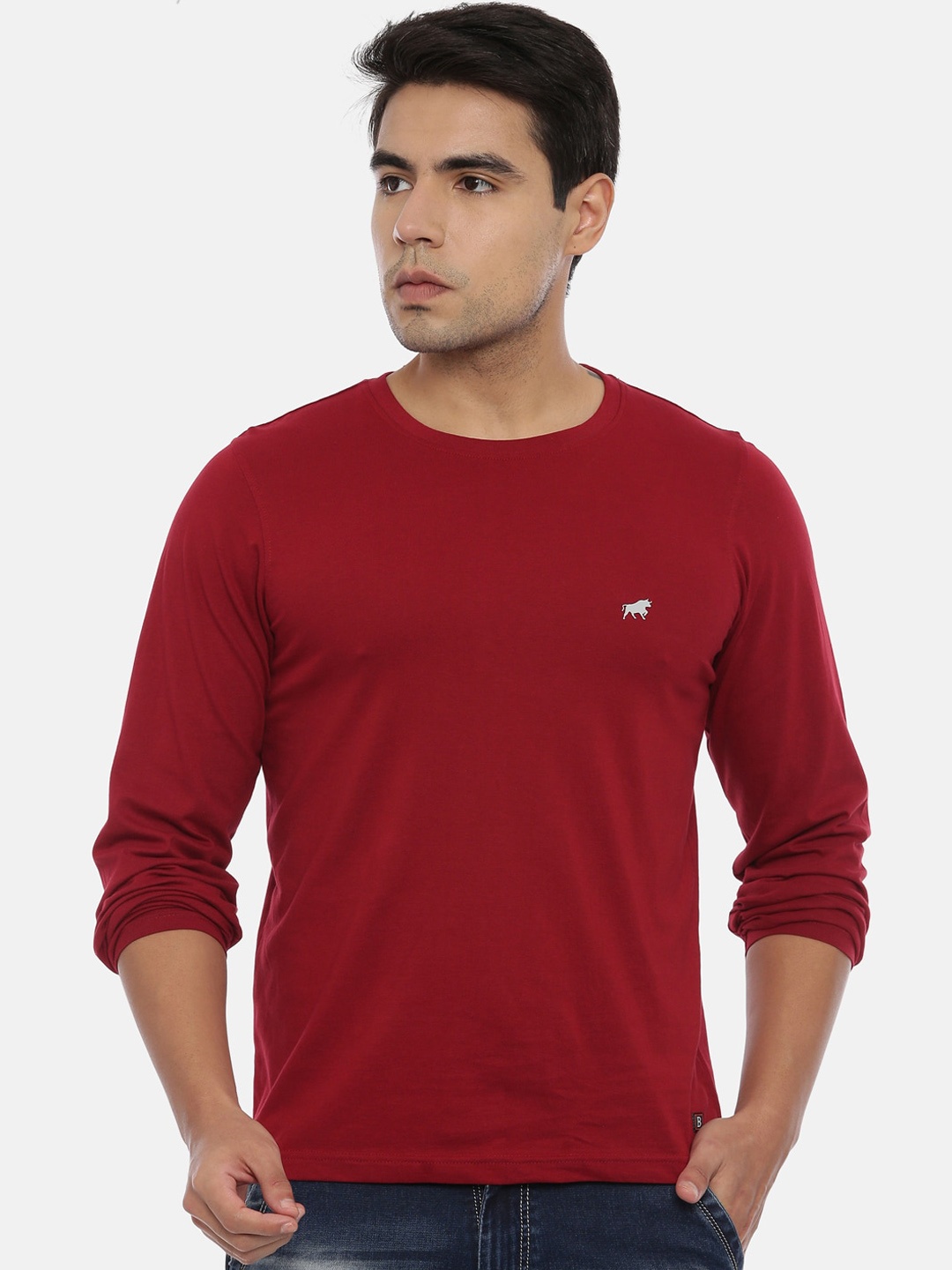 

Bushirt Men Maroon Solid Round Neck T-shirt