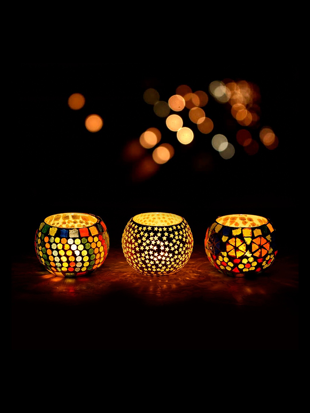 

eCraftIndia Multicoloured Set of 3 Candle Holders, Multi