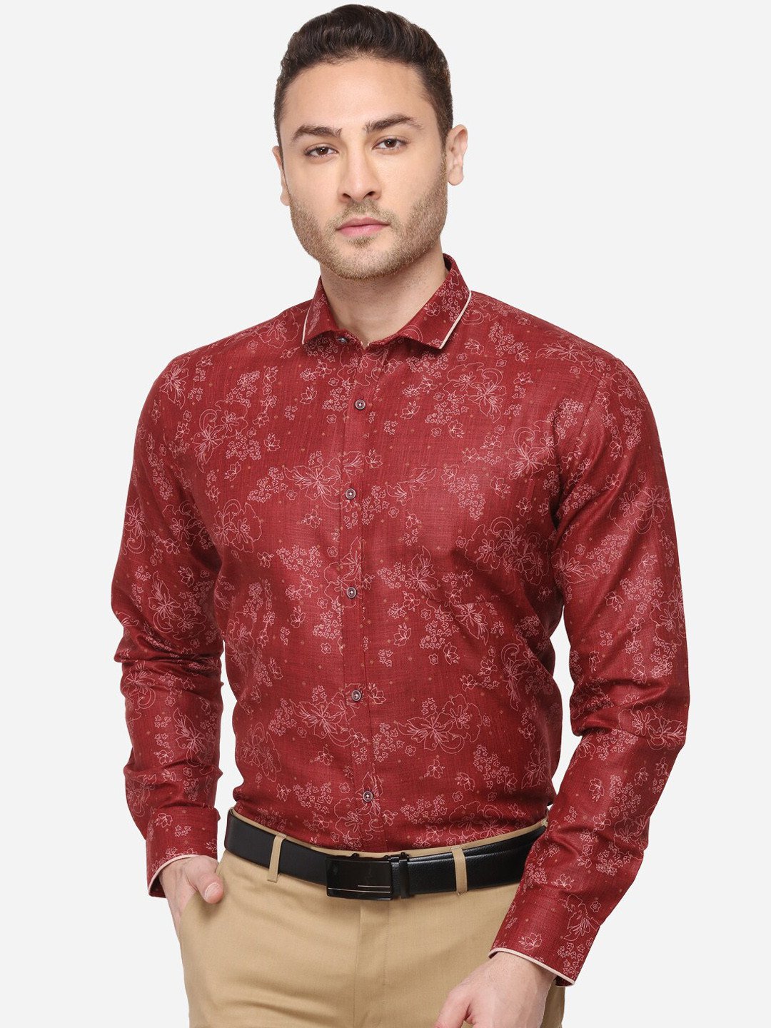 

Greenfibre Men Red Slim Fit Printed Formal Shirt