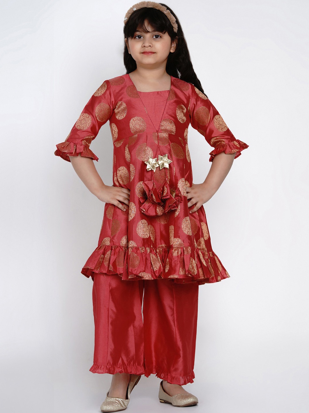 

Bitiya by Bhama Girls Red & Gold-Toned Printed Kurta with Palazzos
