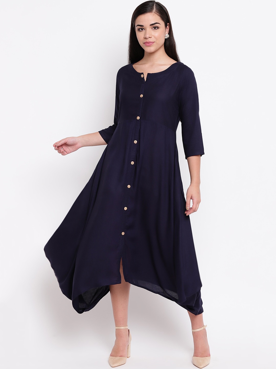 

FABNEST Women Navy Blue Solid A-Line Dress