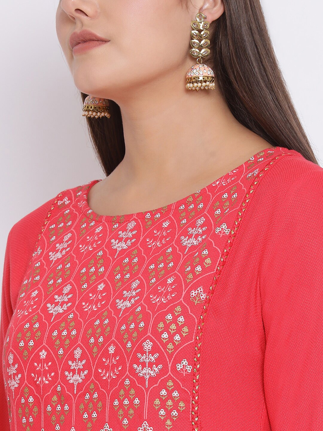 

Span Women Peach-Coloured Yoke Design A-Line Kurta