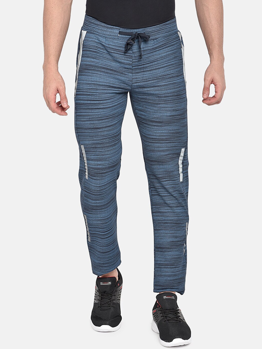 

beevee Men Navy Blue & Black Striped Straight-Fit Track Pants