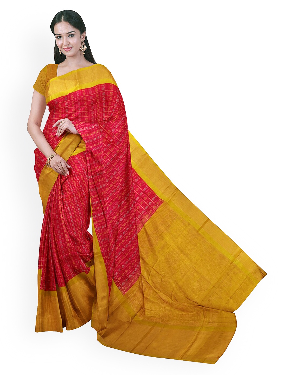 

APCO Red & Yellow Silk Cotton Printed Saree