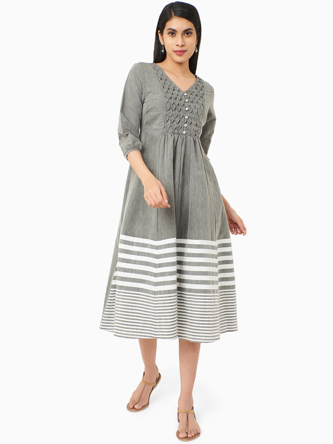 

IMARA Women Grey Striped A-Line Dress