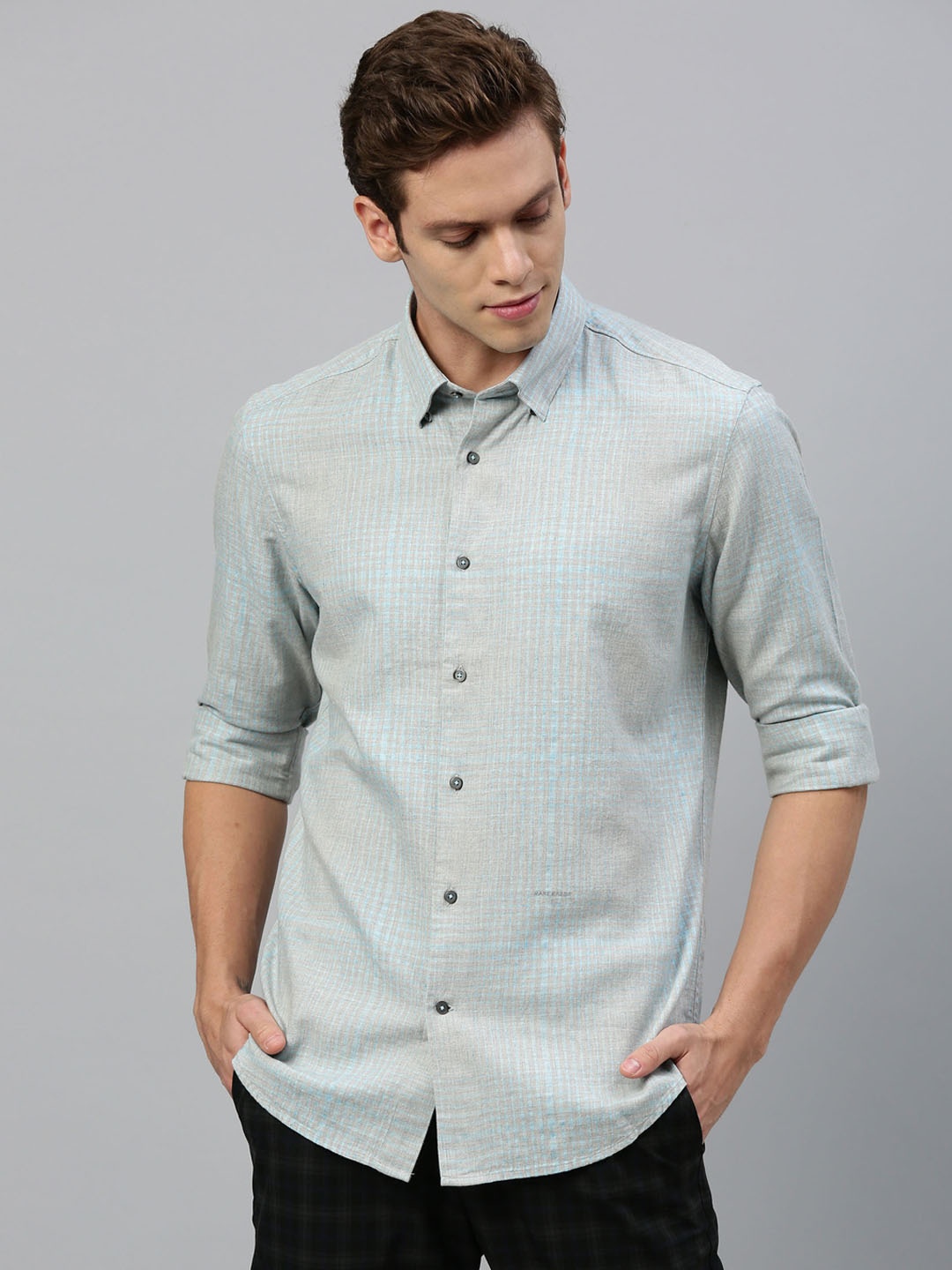 RARE RABBIT Men Comico Regular Fit Checked Shirt, Blue
