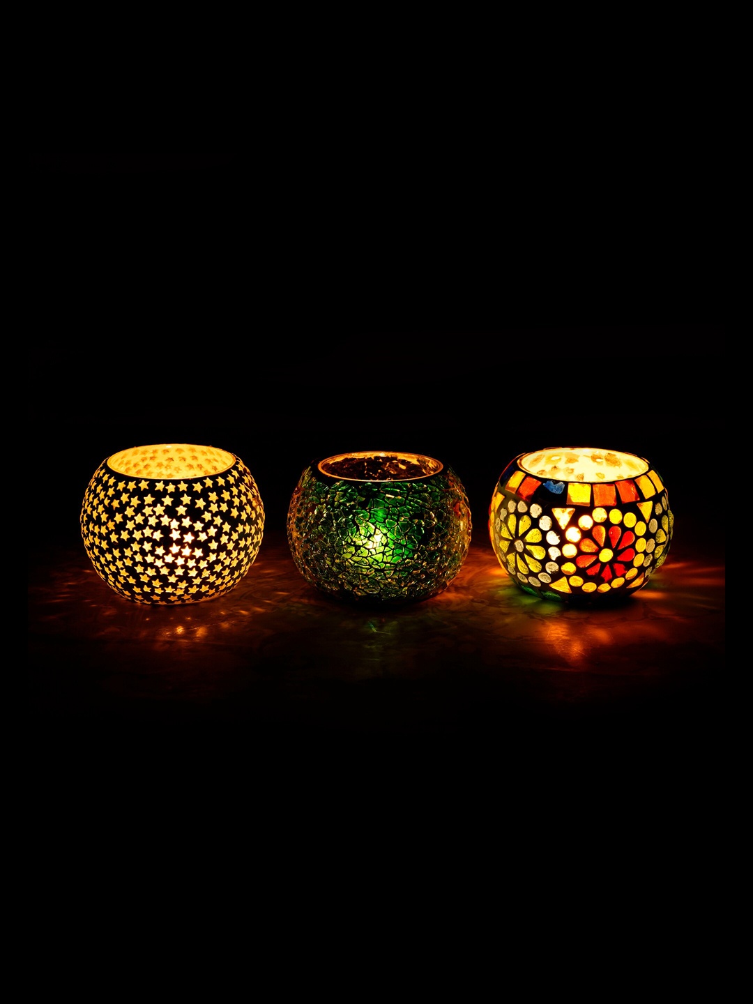 

eCraftIndia Set of 3 Mosiac Glass Decorative Tea Light Holder, Multi