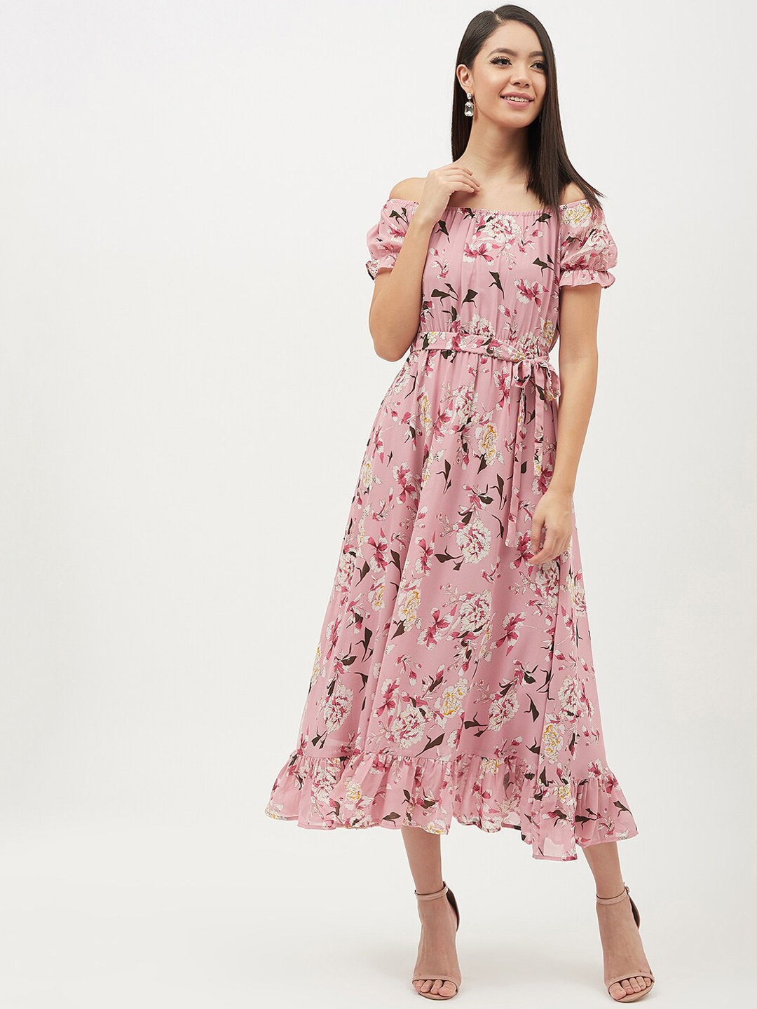 

Harpa Pink Floral Printed A-Line Dress