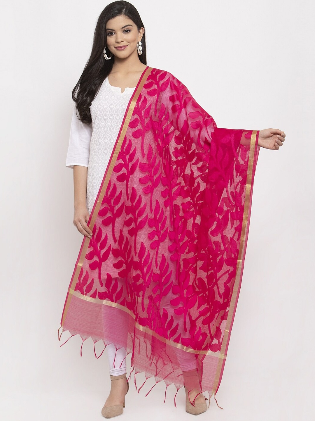 

LOOM LEGACY Pink Woven Design Dupatta