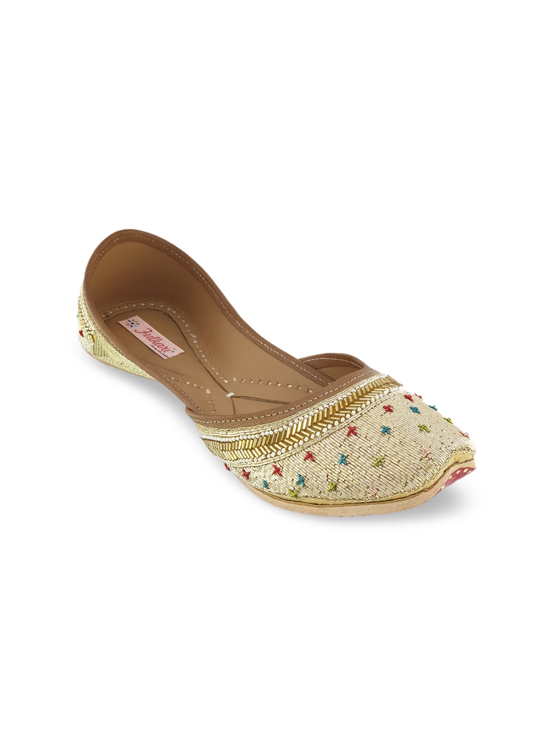 

Fulkari Women Gold-Toned Embellished Leather Mojaris
