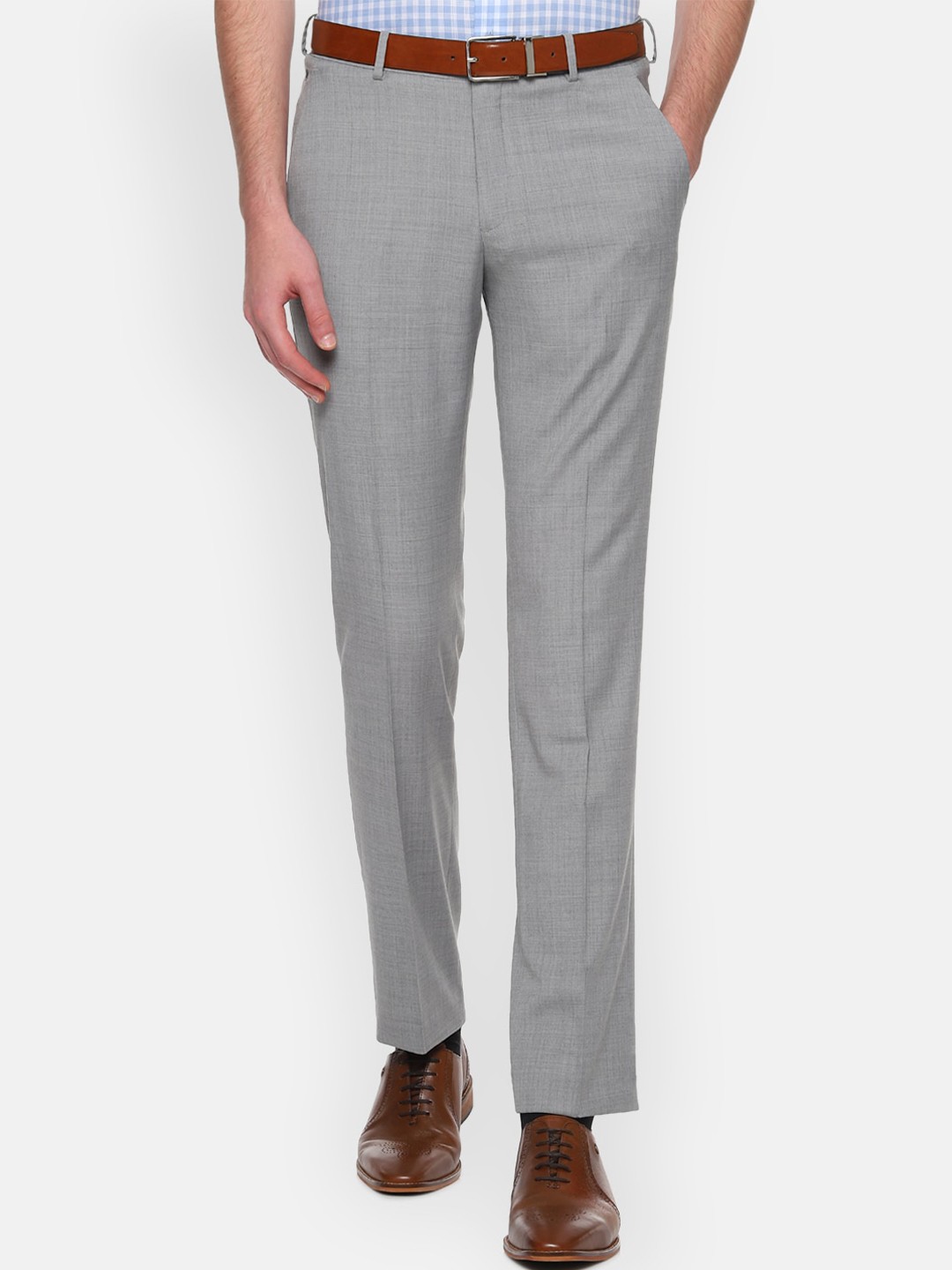 

Louis Philippe Men Grey Slim Fit Self Design Formal Trousers