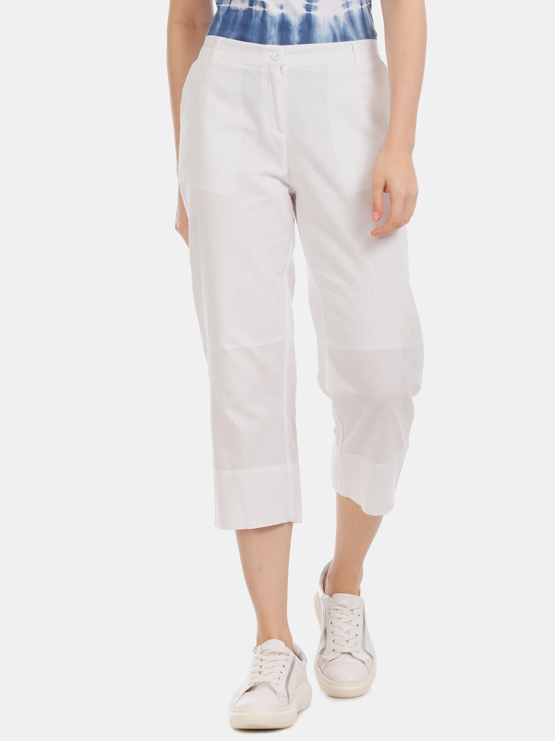 

U.S. Polo Assn. Women White Regular Fit Solid Trousers