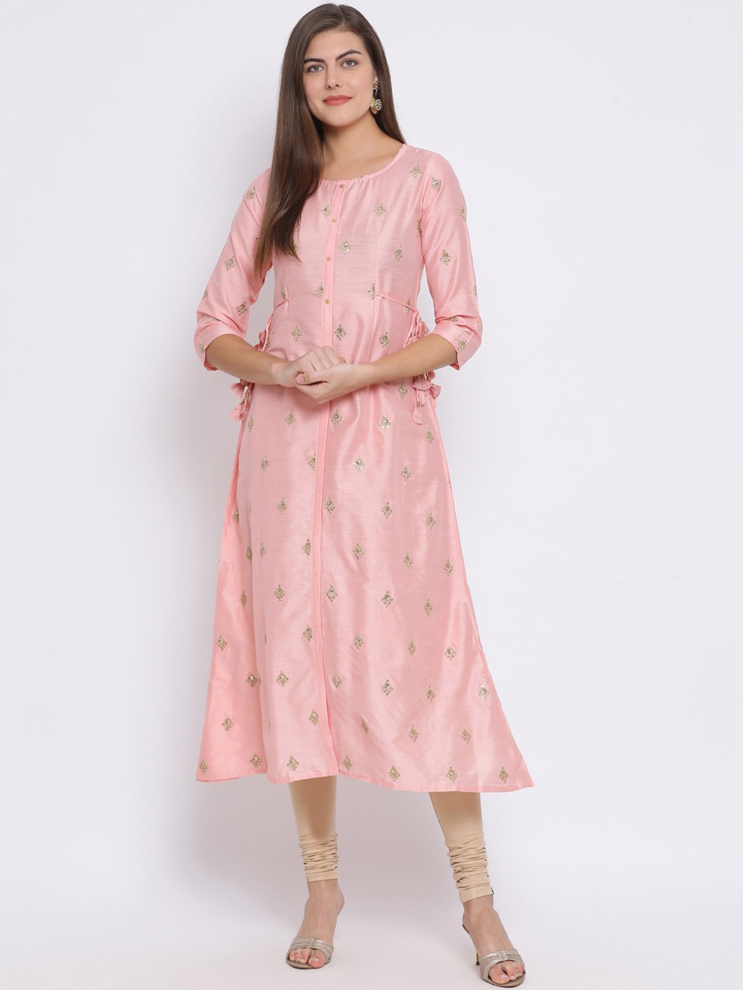 

Span Women Pink Embroidered A-Line Embellished Kurta