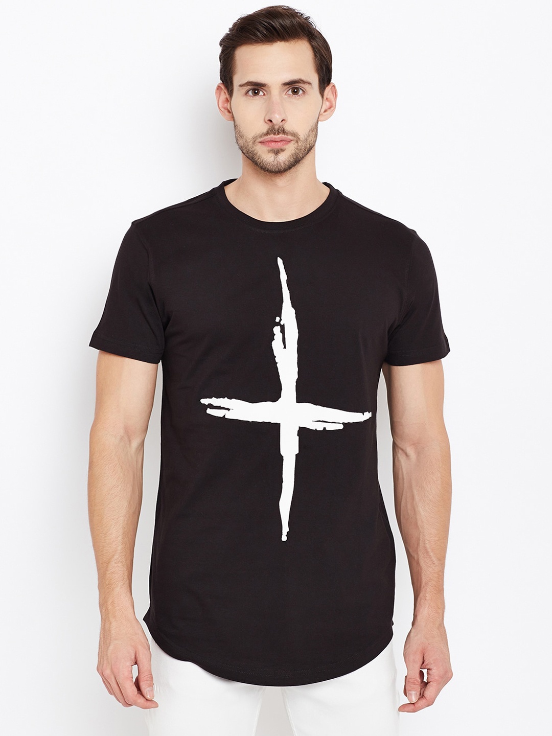 

PUNK Men Black & White Printed Round Neck T-shirt