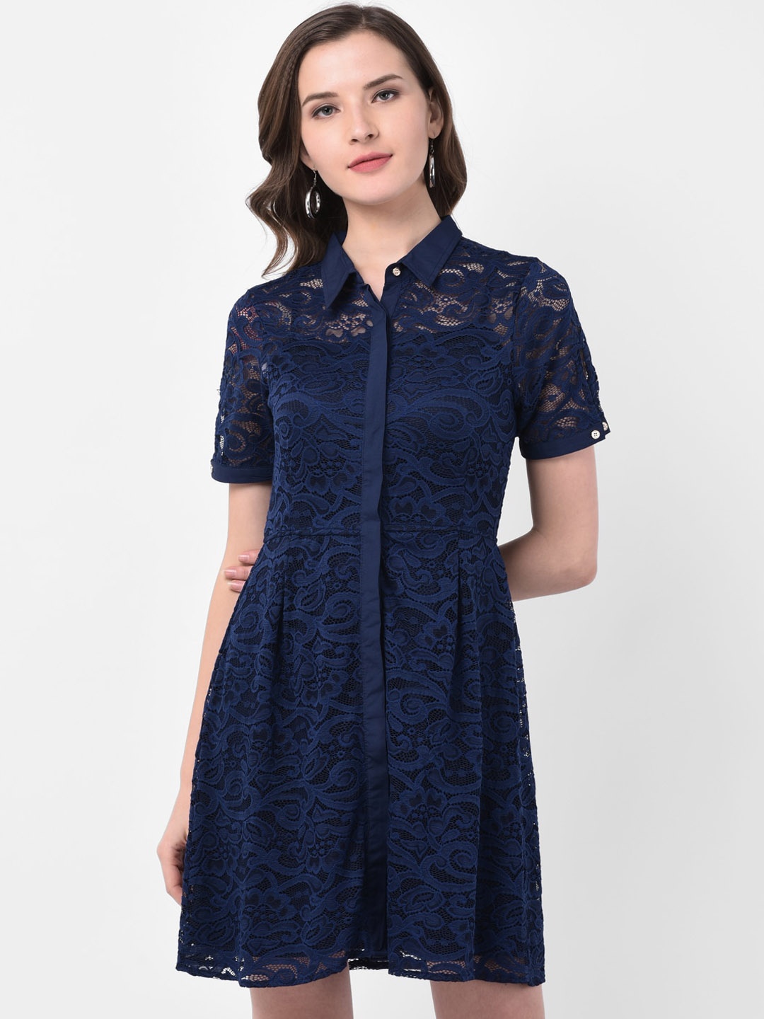 

Latin Quarters Women Navy Blue Self Design Shirt Dress