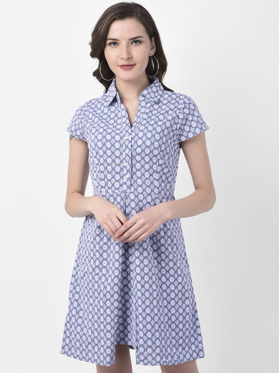 

Latin Quarters Women Blue & White Embroidered Shirt Dress