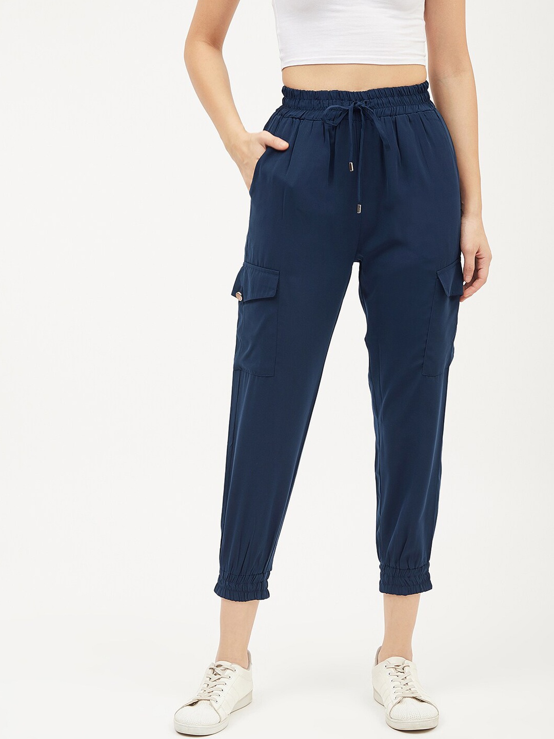 

Harpa Women Navy Blue Smart Regular Fit Solid Regular Trousers