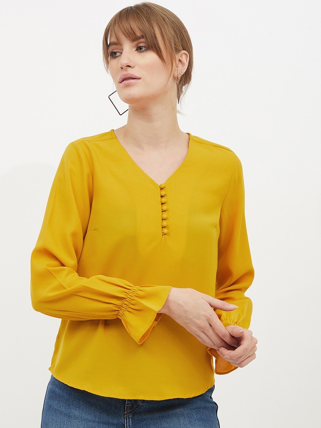 

Harpa Women Yellow Solid A-Line Top