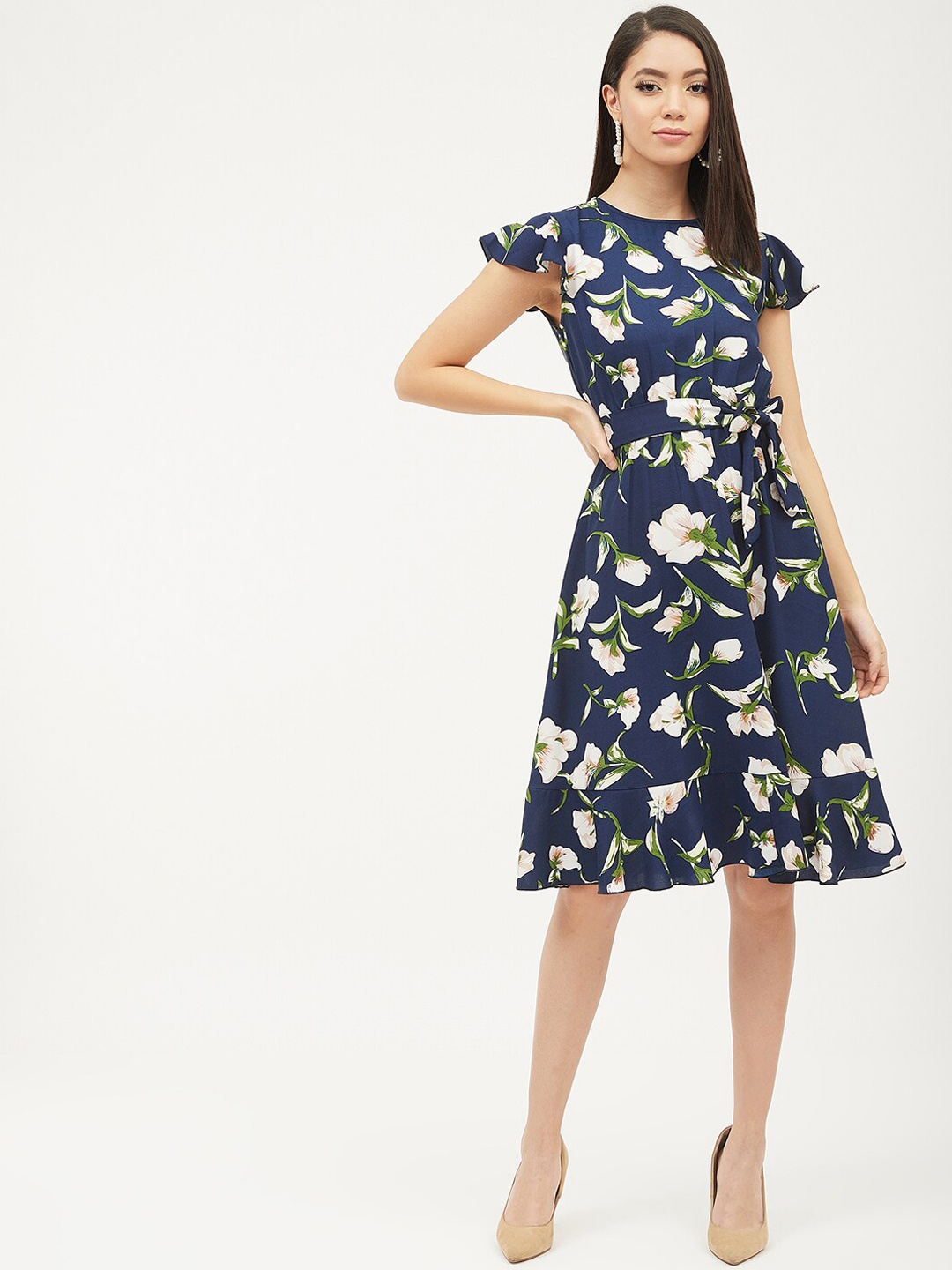 

Harpa Women Navy Blue Floral Printed A-Line Dress