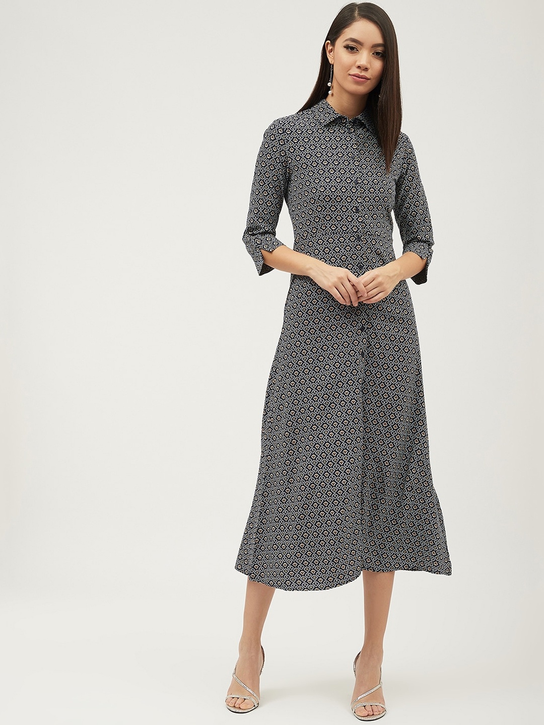 

Harpa Women Navy Blue Printed A-Line Dress