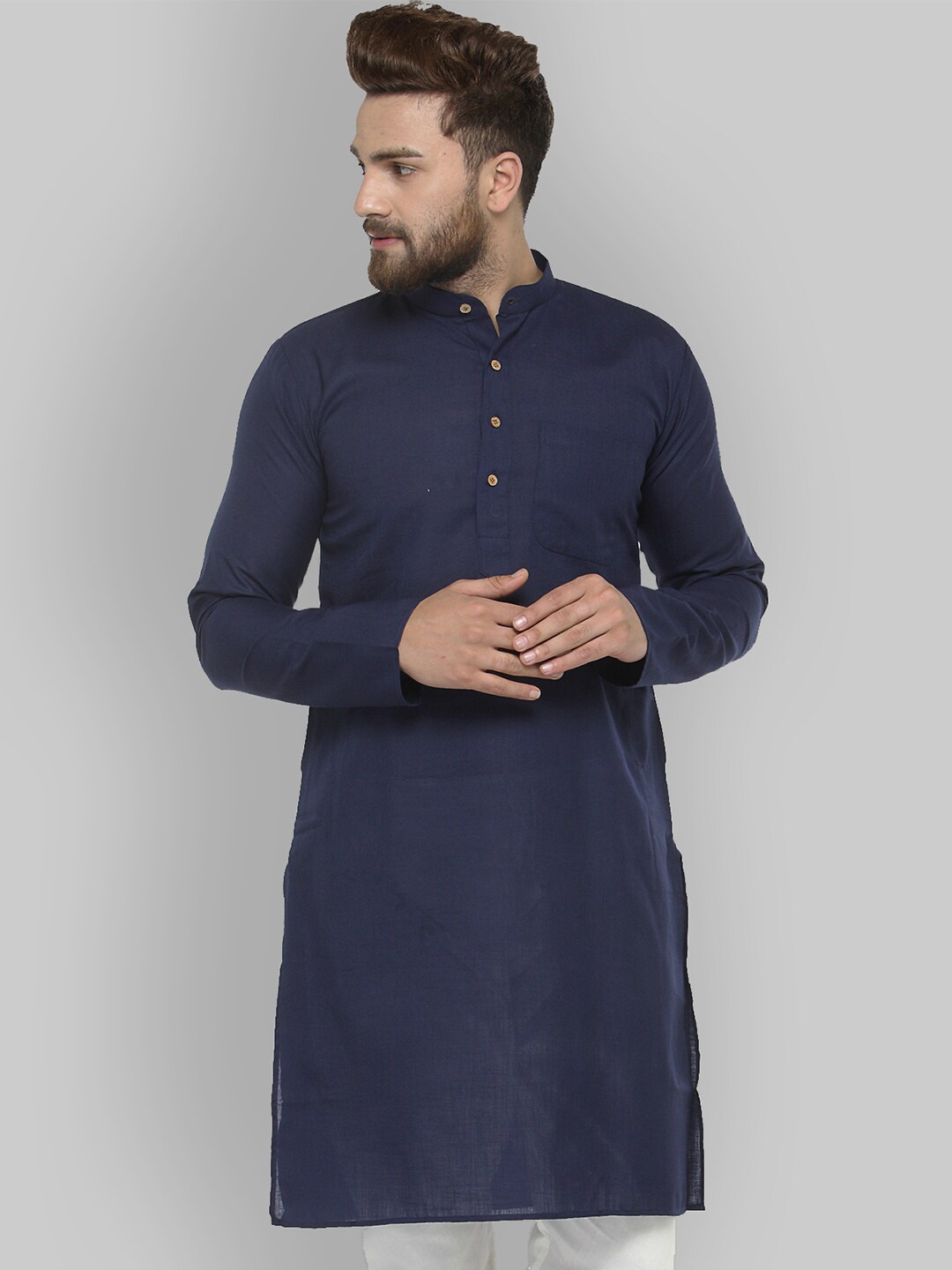 

Jompers Men Navy Blue Solid Straight Kurta