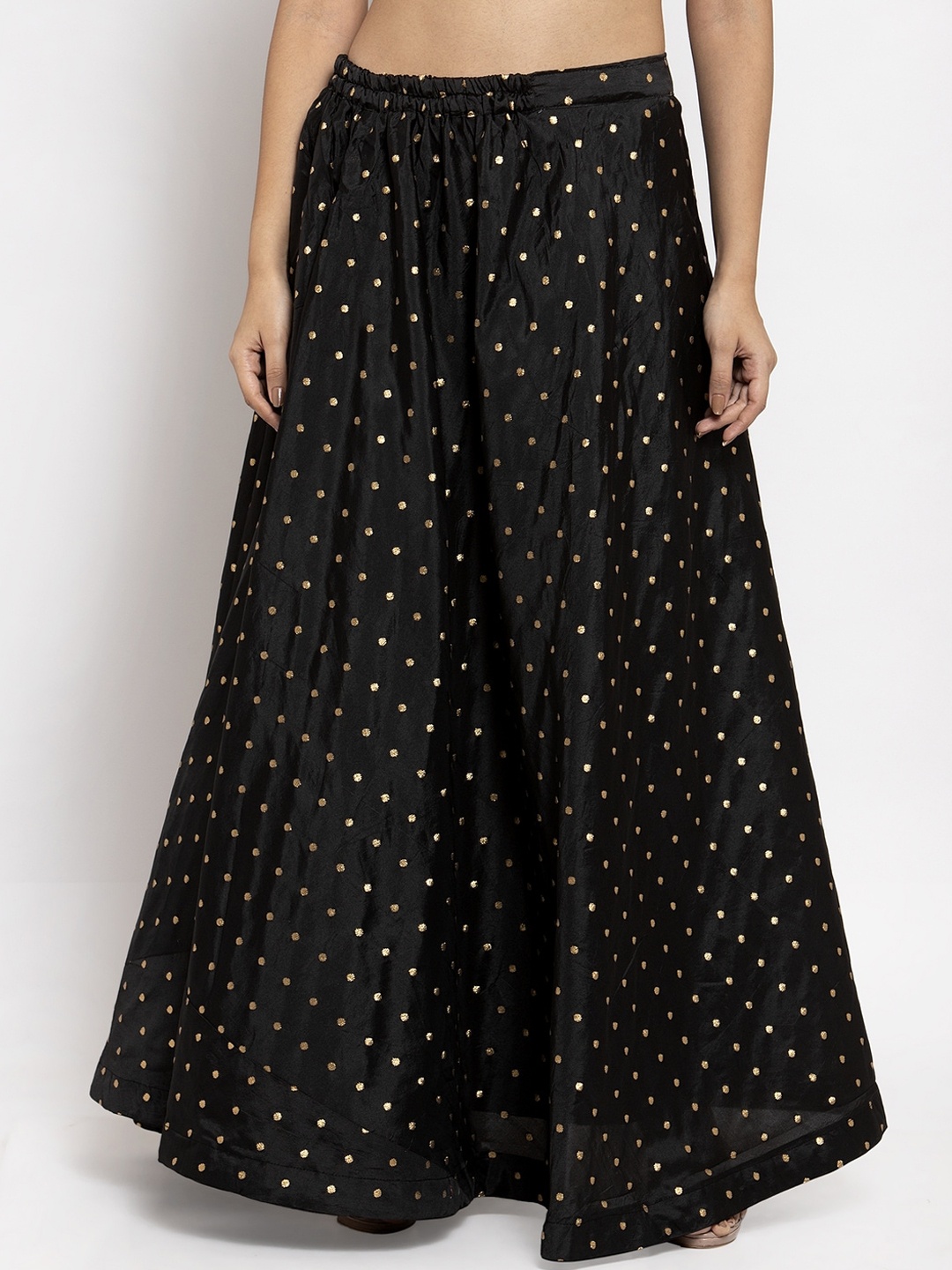 

Clora Creation Black & Gold-Coloured Self-Design Flared Maxi Skirt