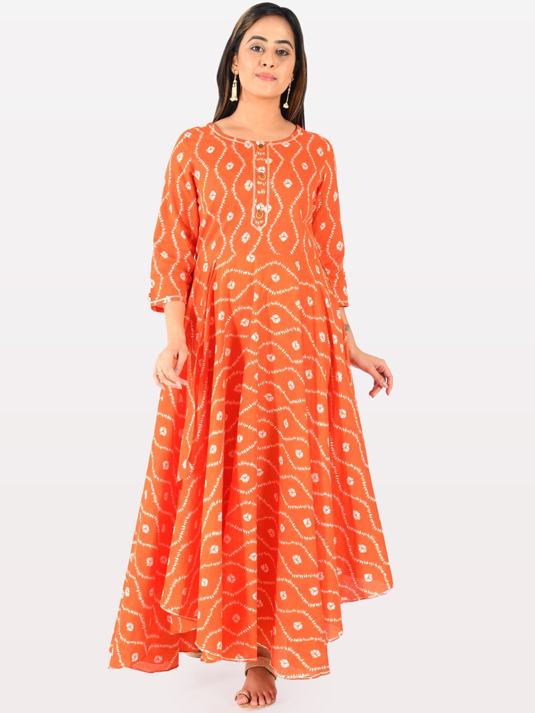 

Neerus Women Orange & Off-White Printed Anarkali Kurta