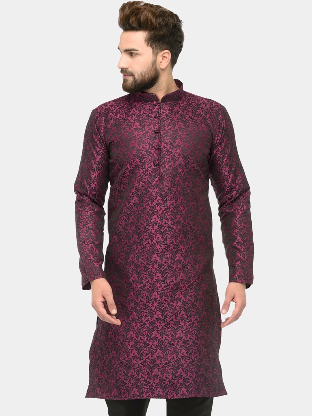 

Jompers Men Purple Woven Design Straight Kurta