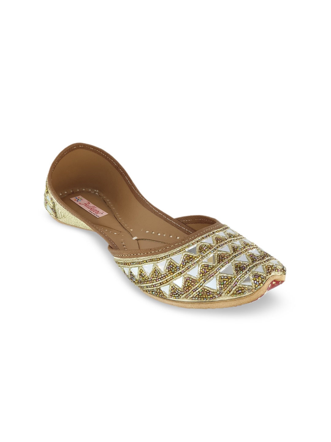 

Fulkari Women Gold-Toned Embellished Leather Mojaris