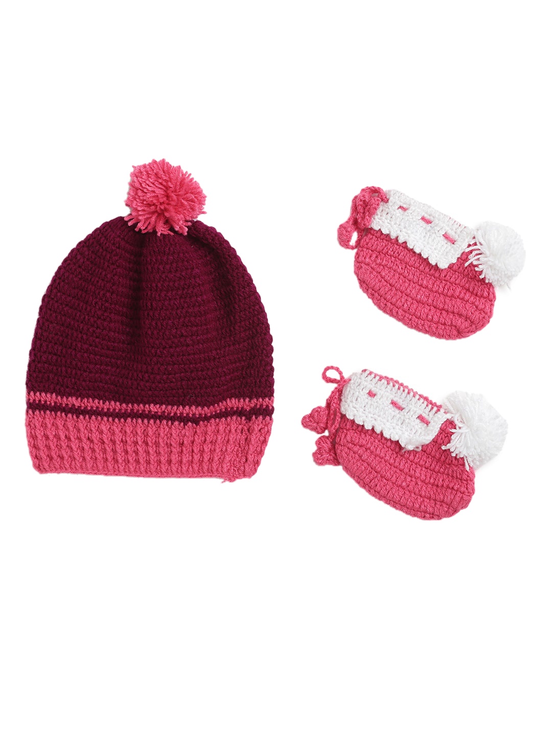 

CHUTPUT Unisex Kids Pink & Off-White Self Design Beanie & Booties
