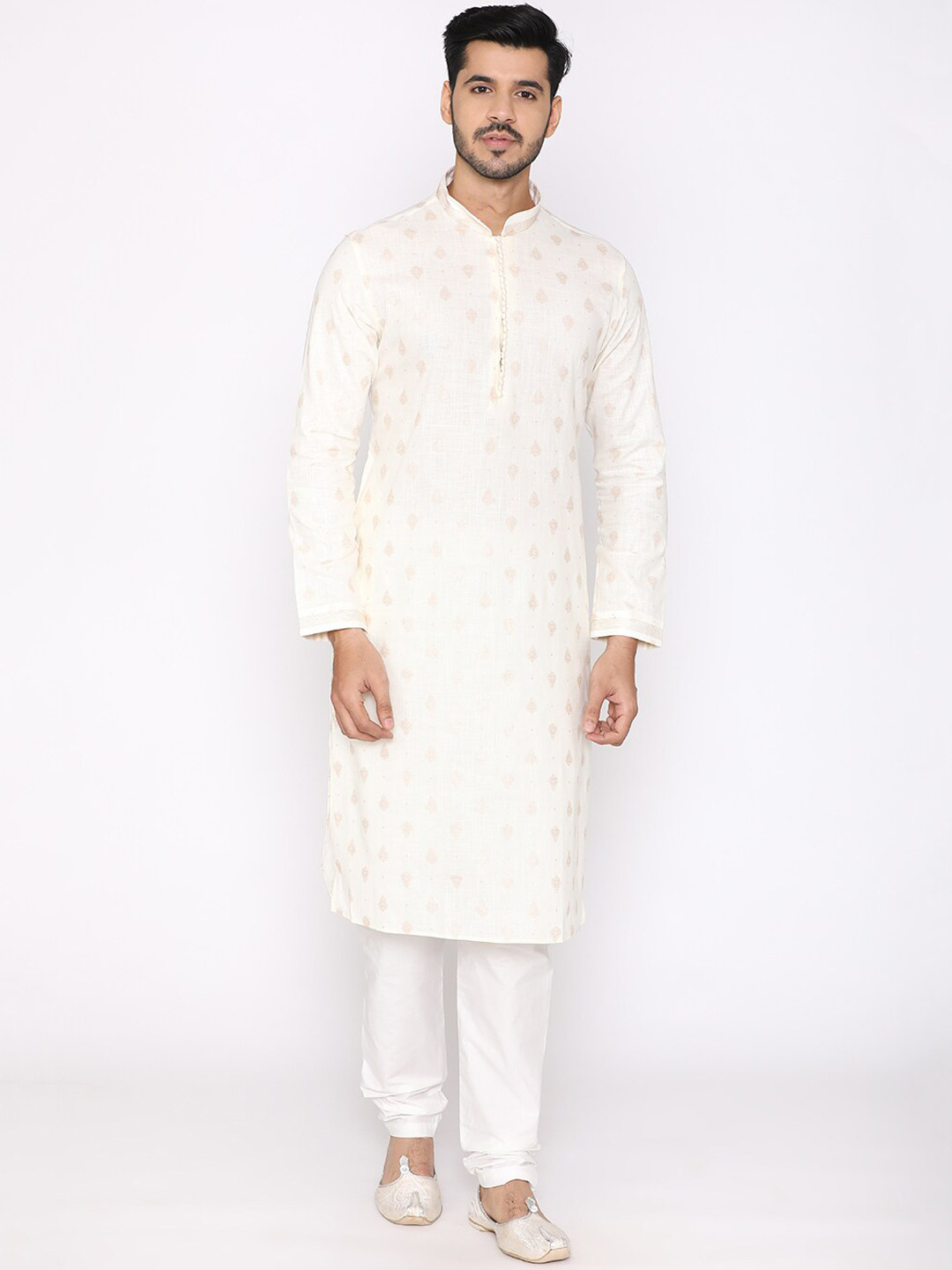 

Manyavar Men White Self Design Kurta with Pyjamas