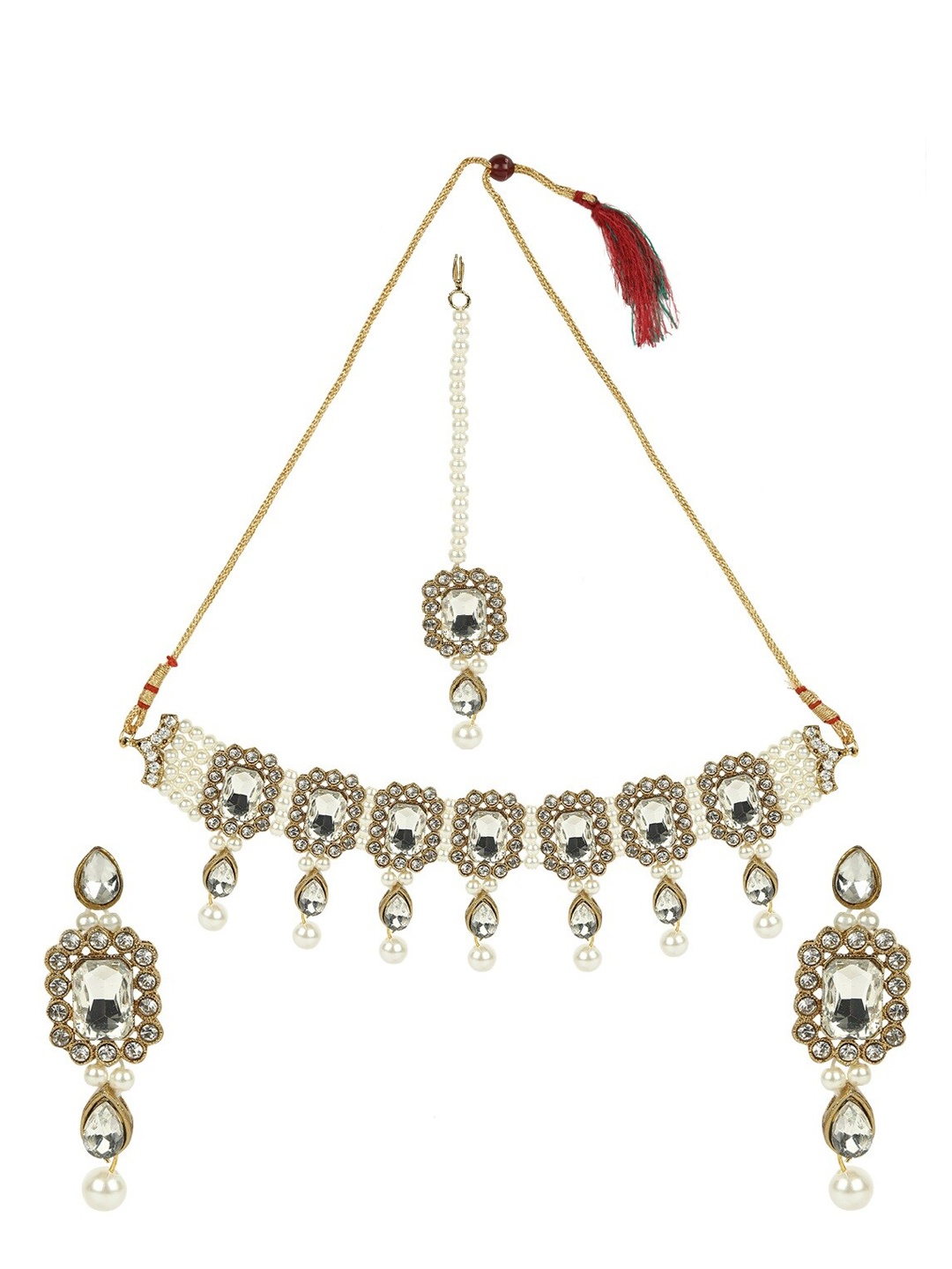 

ANIKAS CREATION Gold-Plated Off-White Kundan & Pearl Embellished Handcrafted Jewellery Set