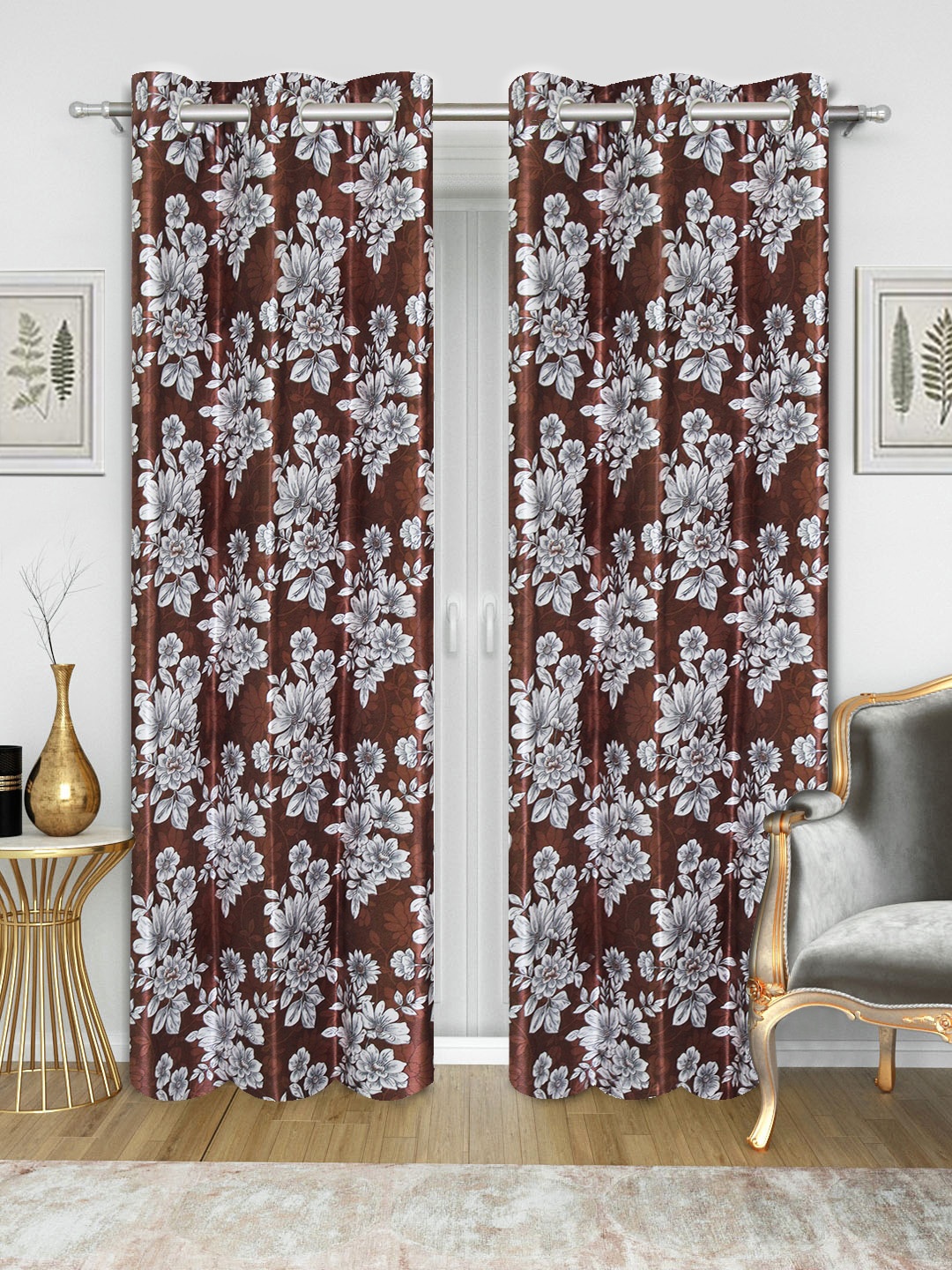 Good Homes by Home Candy Brown & White Set of 2 Door Curtains