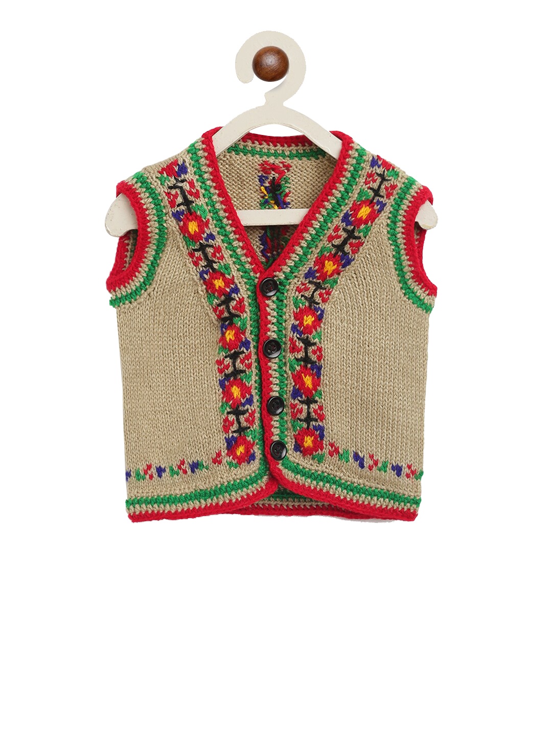 CHUTPUT Unisex Kids Beige Self Design Crochet Tailored Jacket