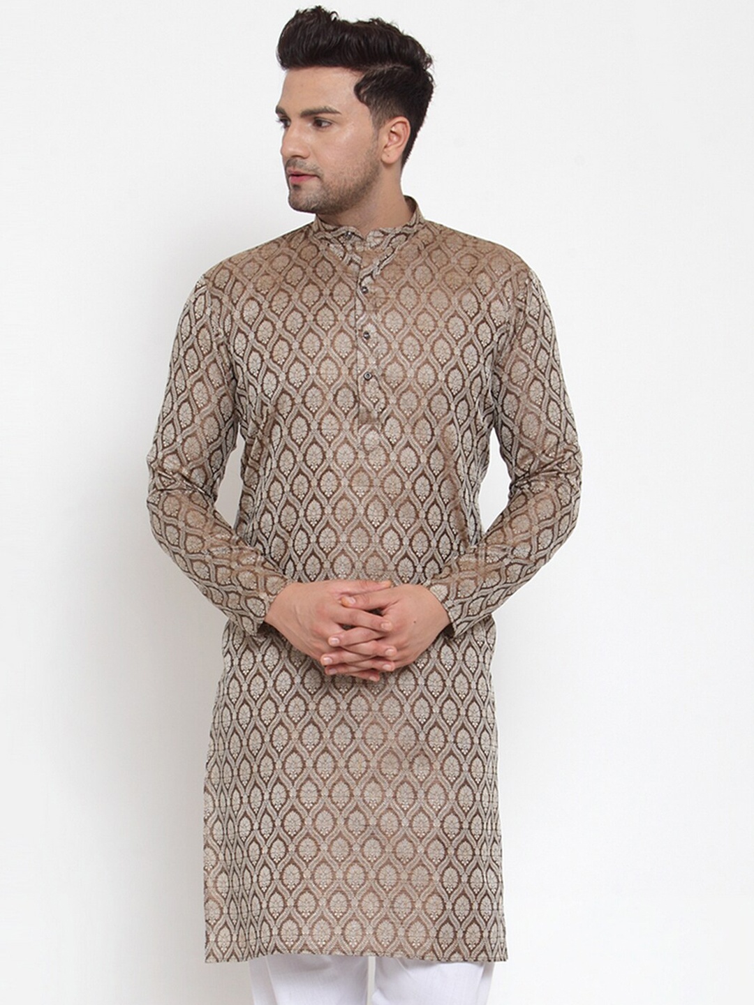 

Jompers Men Bronze-Toned Woven Design Straight Kurta