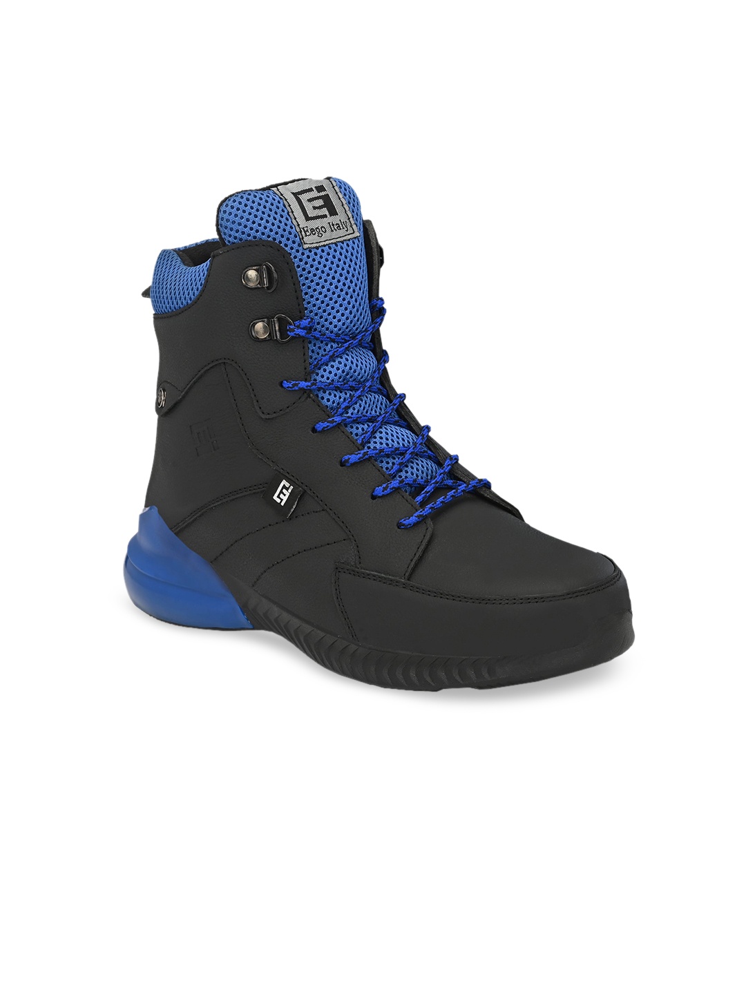 Eego Italy Men Blue Leather High-Top Trekking Shoes