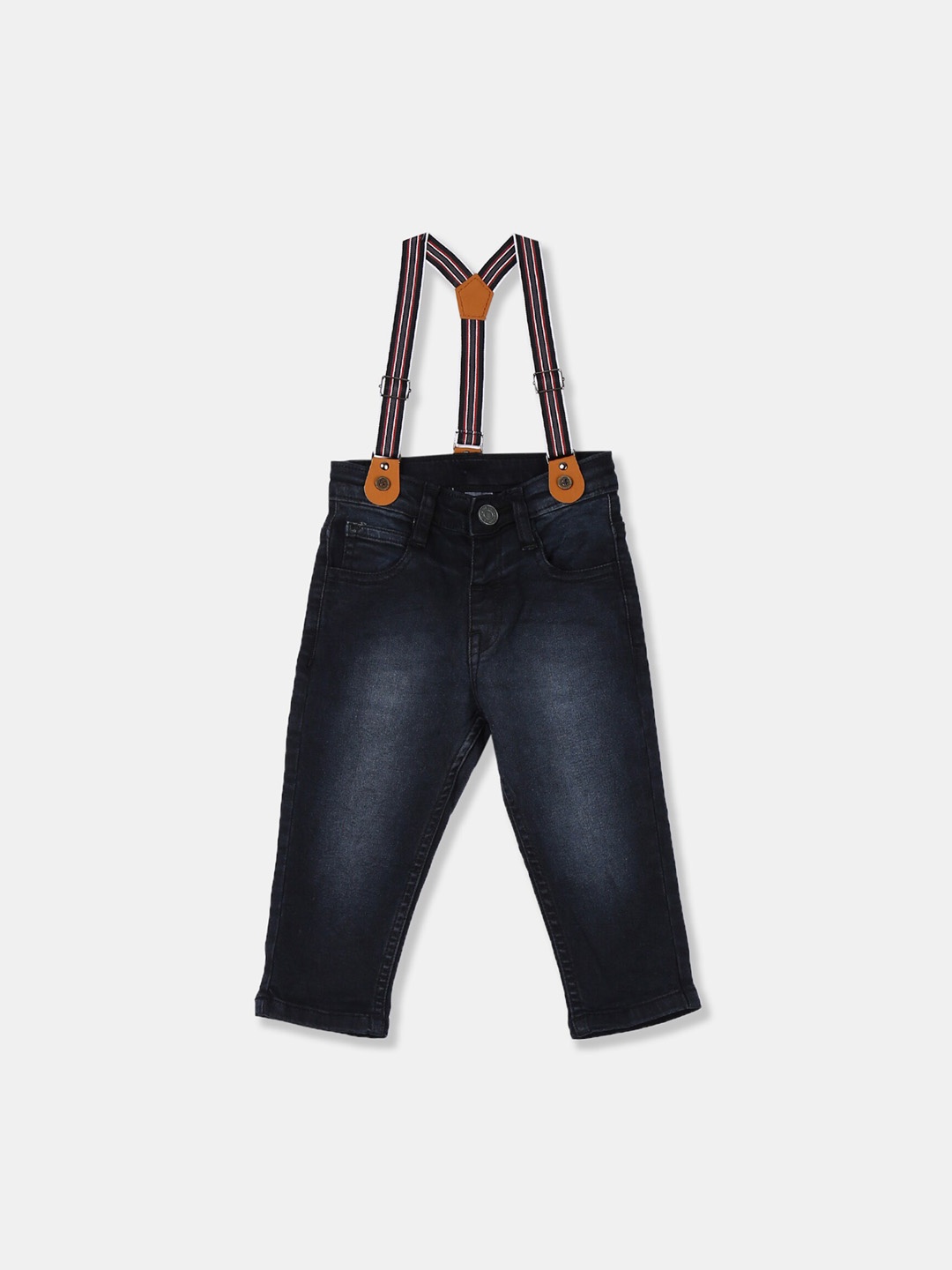 

Donuts Boys Black Regular Fit Mid-Rise Clean Look Jeans With Suspenders