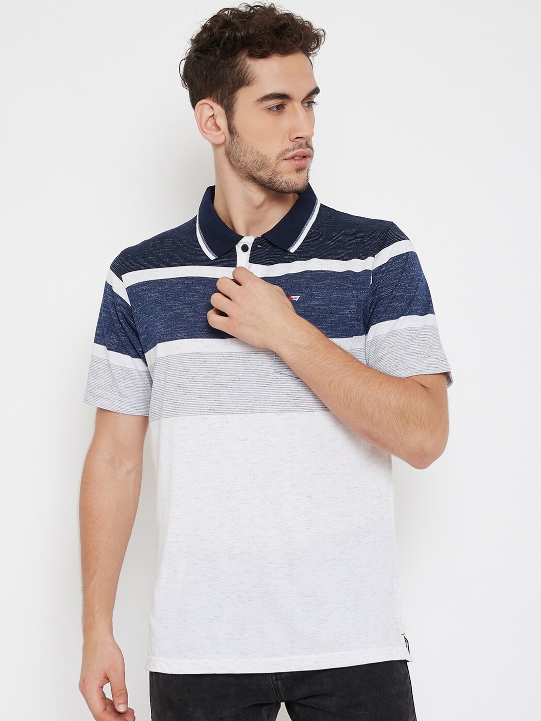 

NEVA Men Navy Blue Colourblocked Polo Collar T-shirt