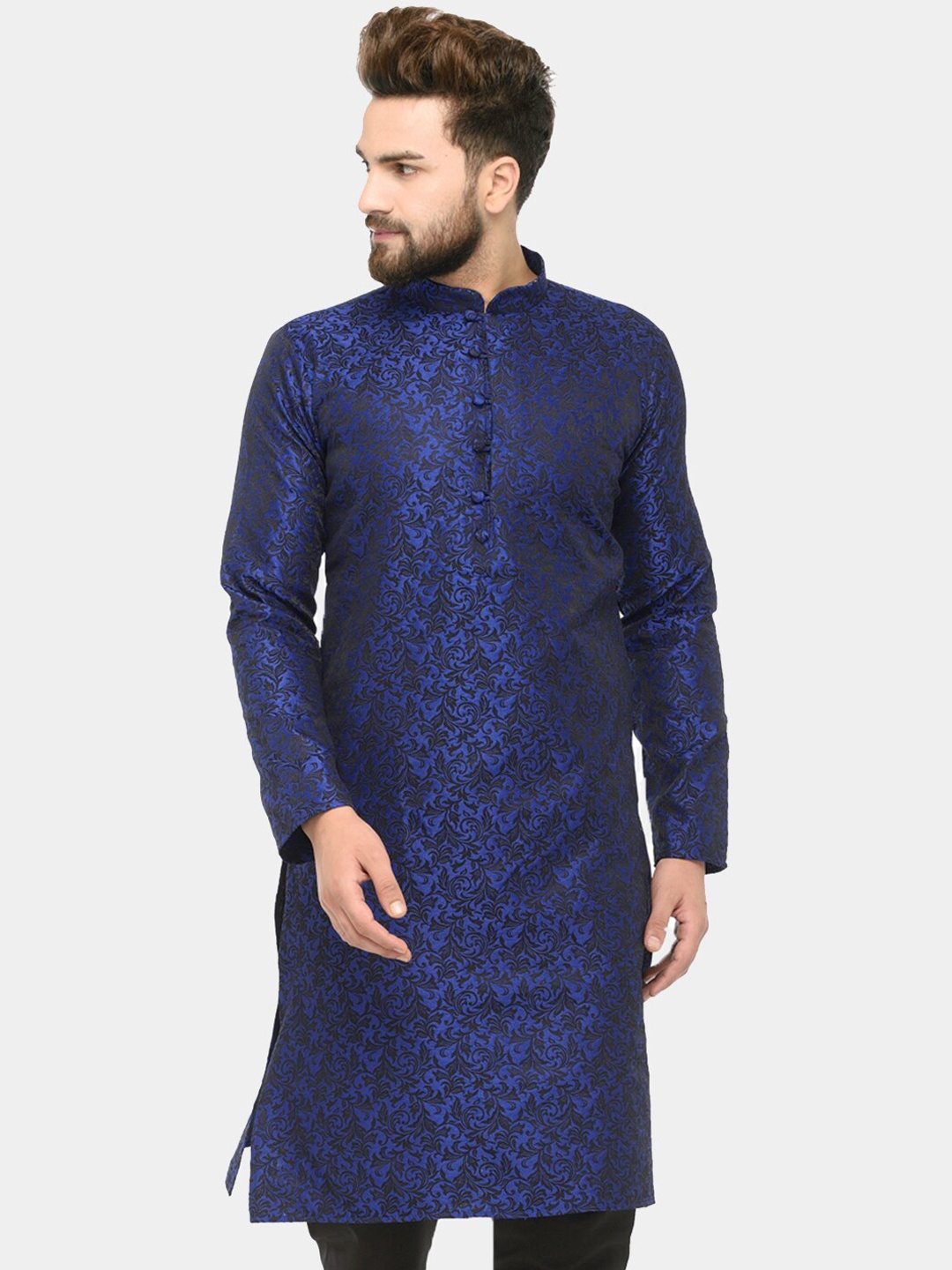 

Jompers Men Blue Woven Design Straight Kurta