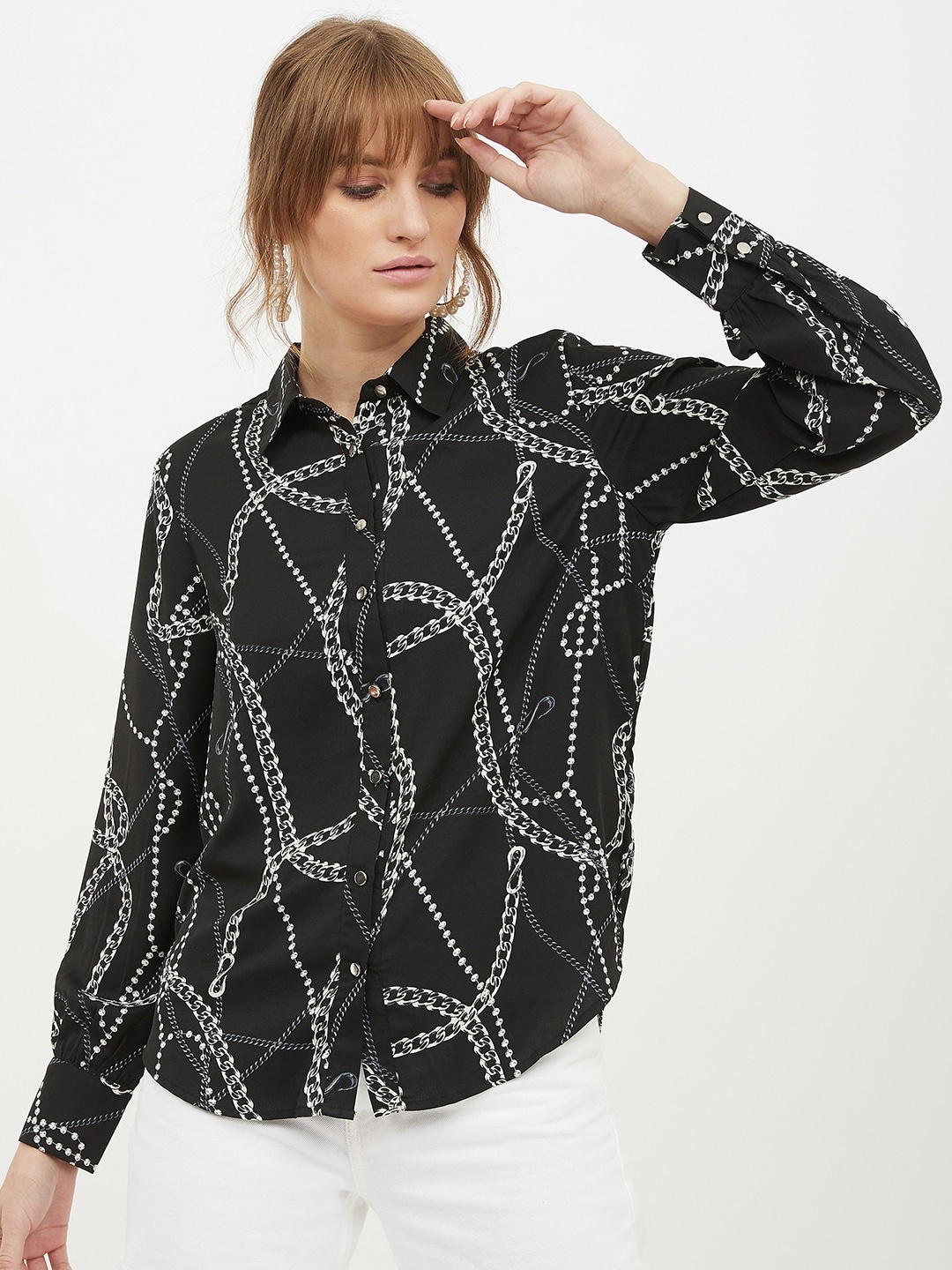 

Harpa Women Black Printed Shirt Style Top