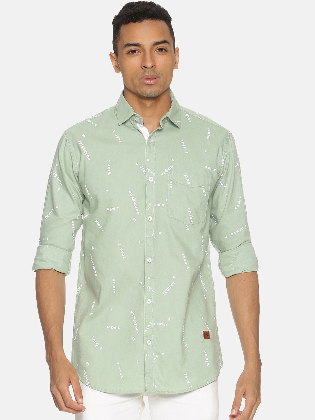 

Campus Sutra Men Green & White Regular Fit Printed Casual Shirt