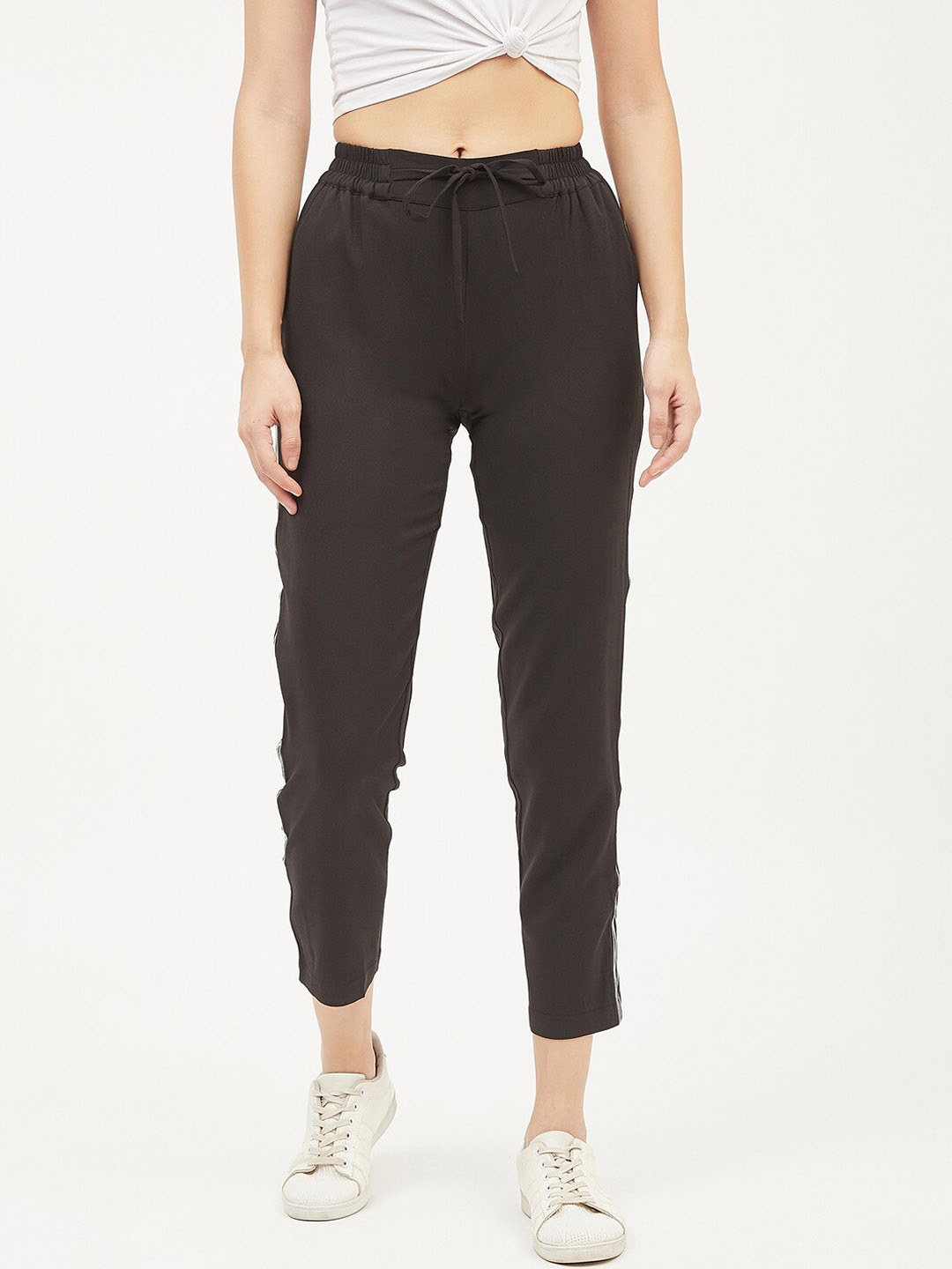 Harpa Women Black Smart Regular Fit Solid Regular Trousers