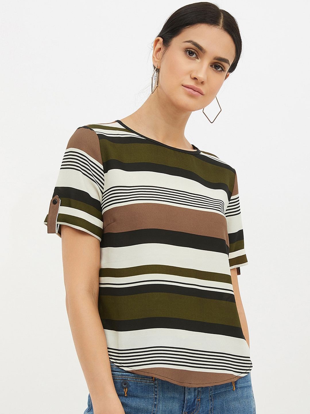 

Harpa Women White Striped A-Line Top