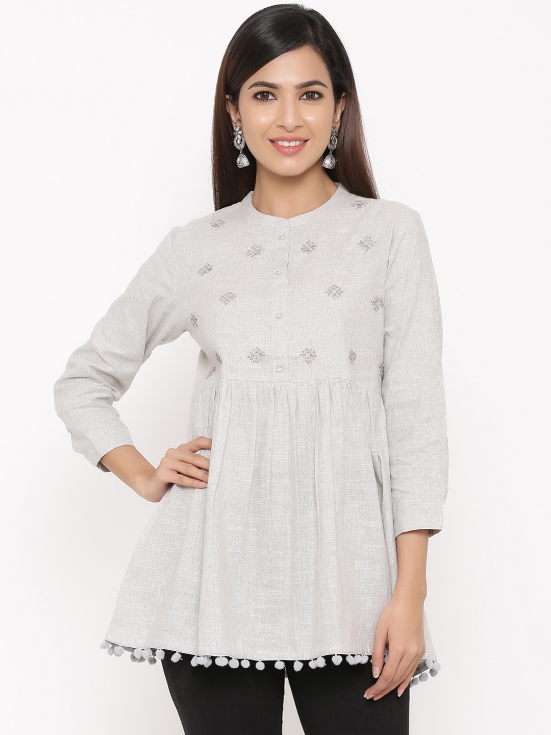 

kipek Women Grey Solid Pure Cotton A-Line Kurti