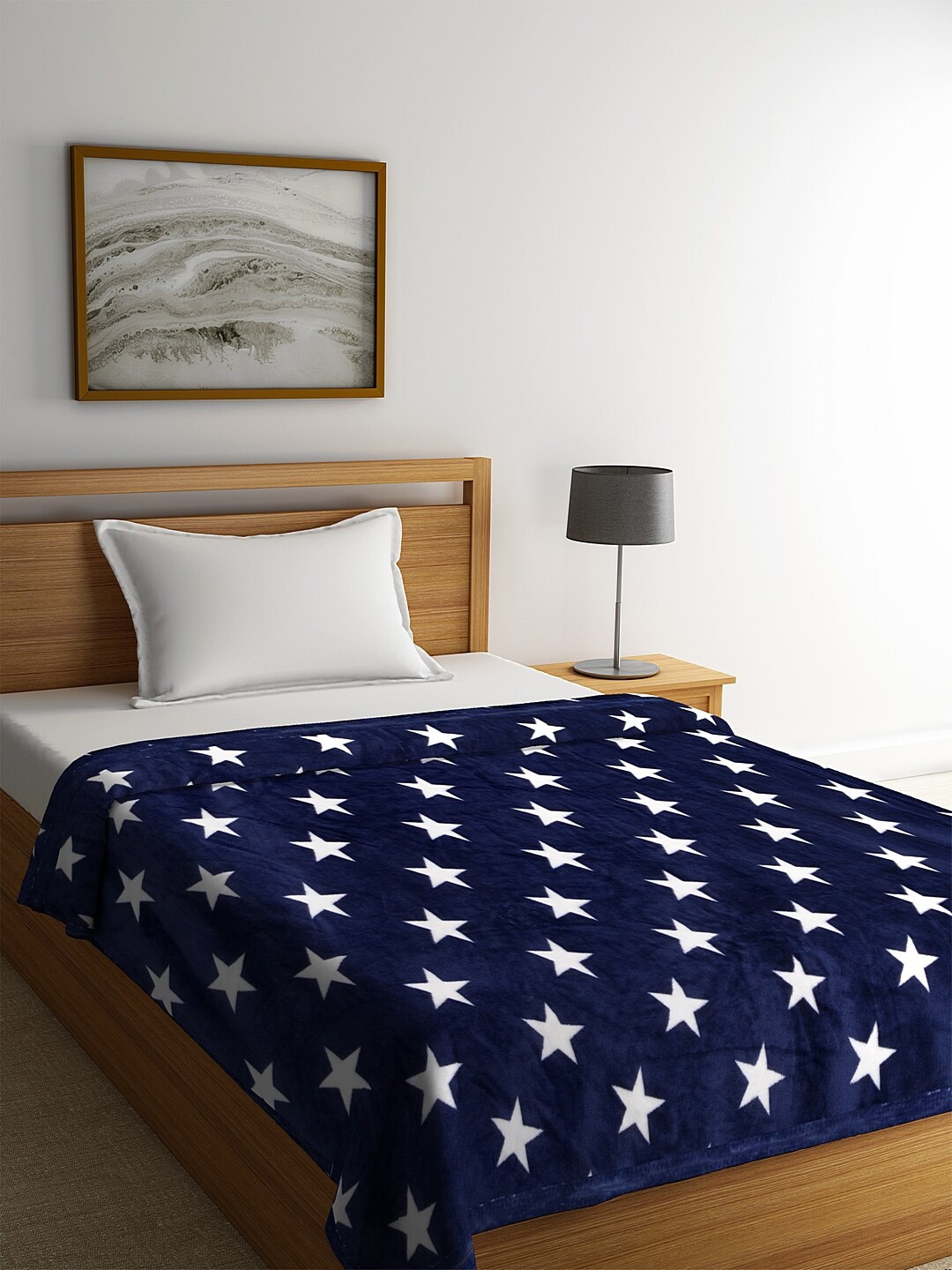 

Cortina Navy Blue & White Abstract AC Room 250 GSM Single Bed Blanket