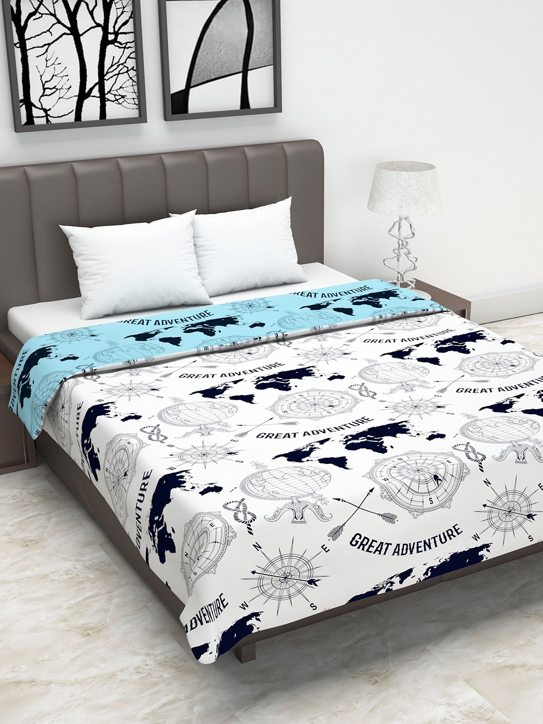 

Divine Casa Blue & White Abstract AC Room 110 GSM Reversible Double Bed Dohar