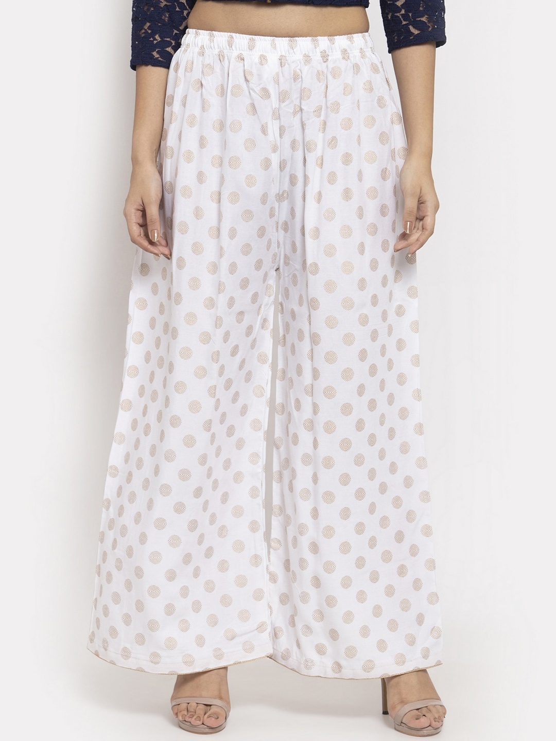 

Clora Creation Women White Printed Wide Leg Palazzos