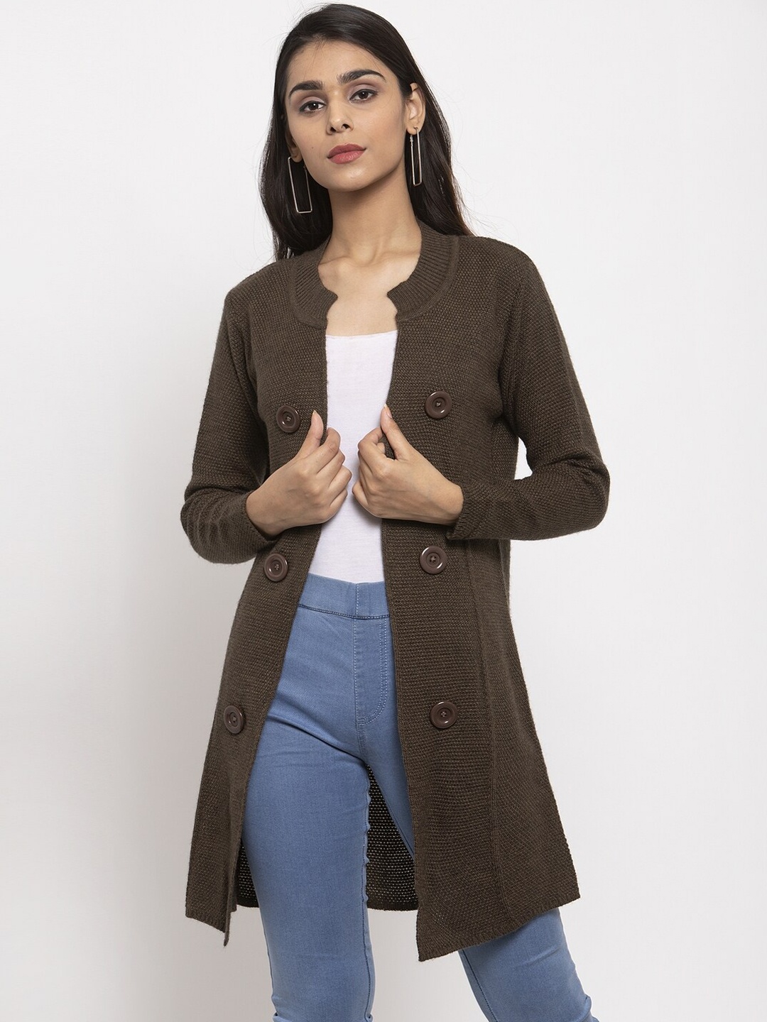 

VANYA Women Brown Solid Cardigan Sweater