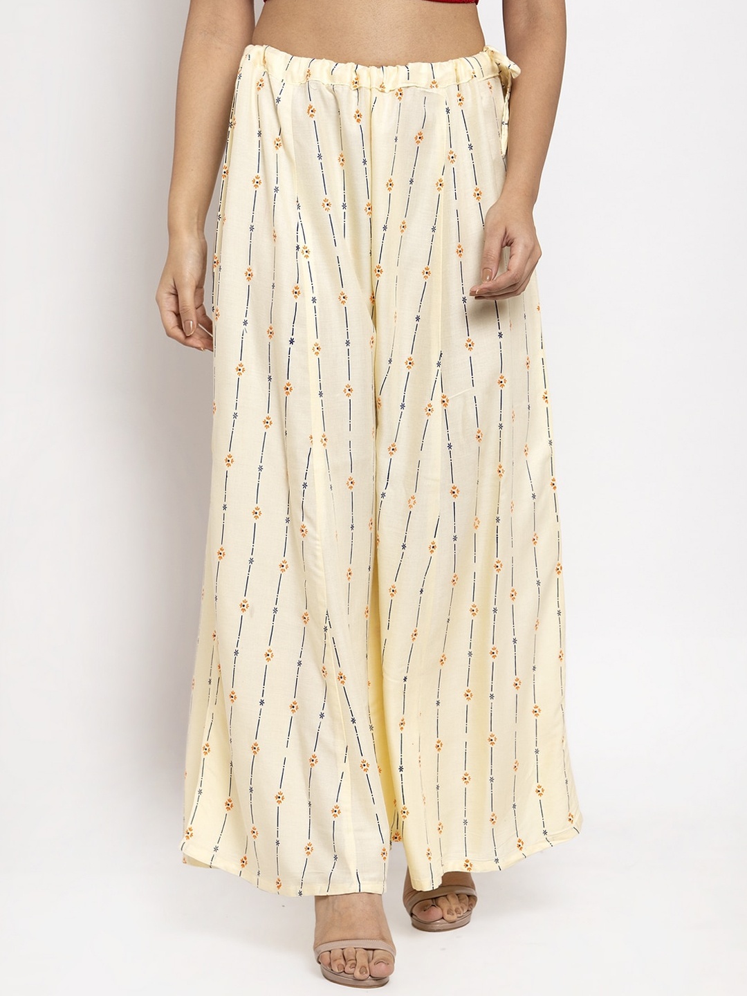 

Clora Creation Women Cream-Coloured Striped Flared Palazzos